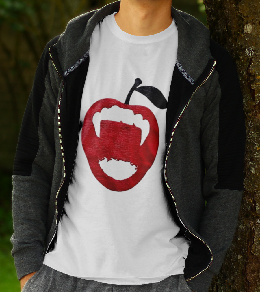 Red Apple Vampire Fangs Halloween Cutout T-Shirt