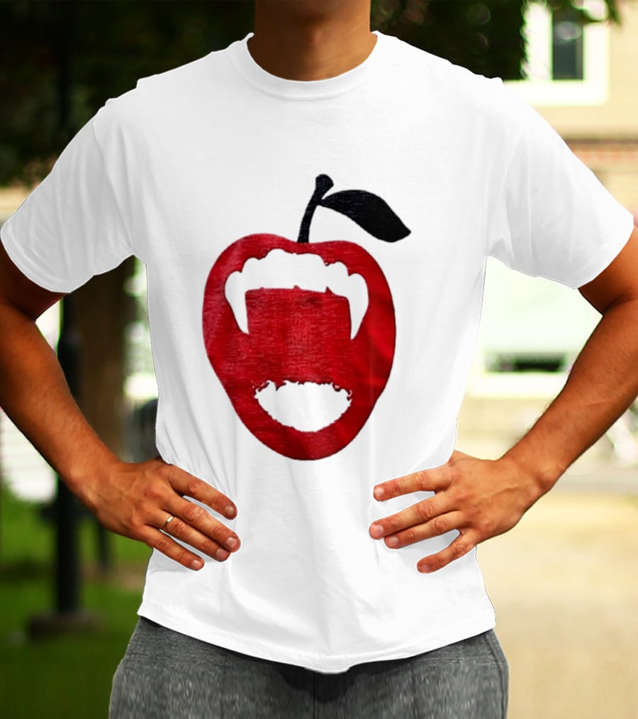 Red Apple Vampire Fangs Halloween Cutout T-Shirt