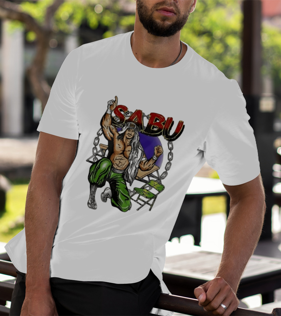 Sabu ECW Wrestling Terry Brunk Character Illustration With Chairs And Chains T-Shirt