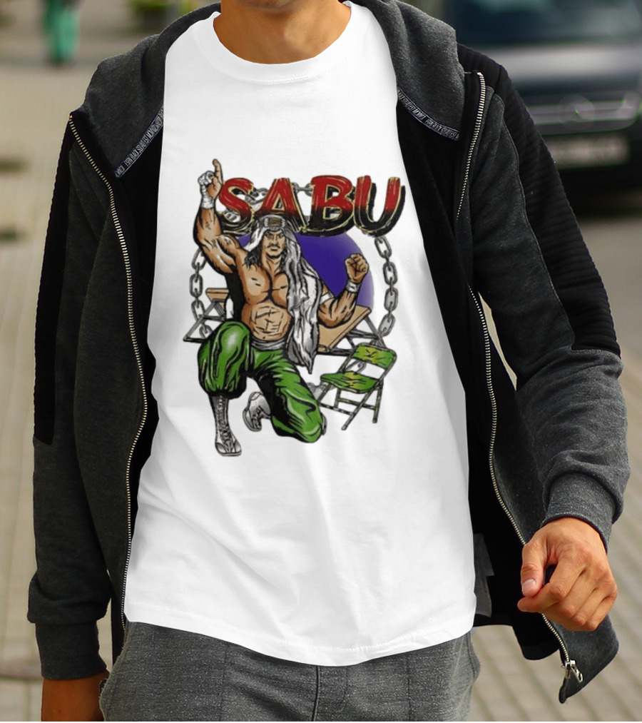 Sabu ECW Wrestling Terry Brunk Character Illustration With Chairs And Chains T-Shirt