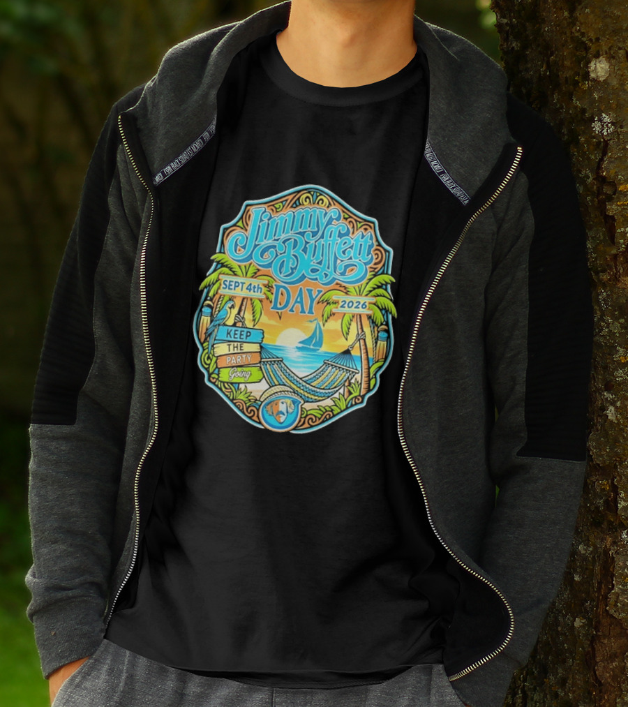 Jimmy Buffett Day Sept 4th 2026 Keep The Party Going Tropical Beach Hammock Scene T-Shirt