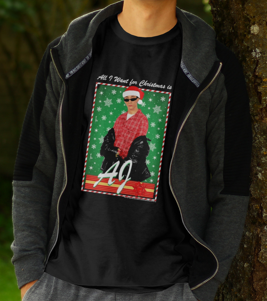 Backstreet Boys AJ All I Want For Christmas Santa Hat Snowflakes Junior T-Shirt