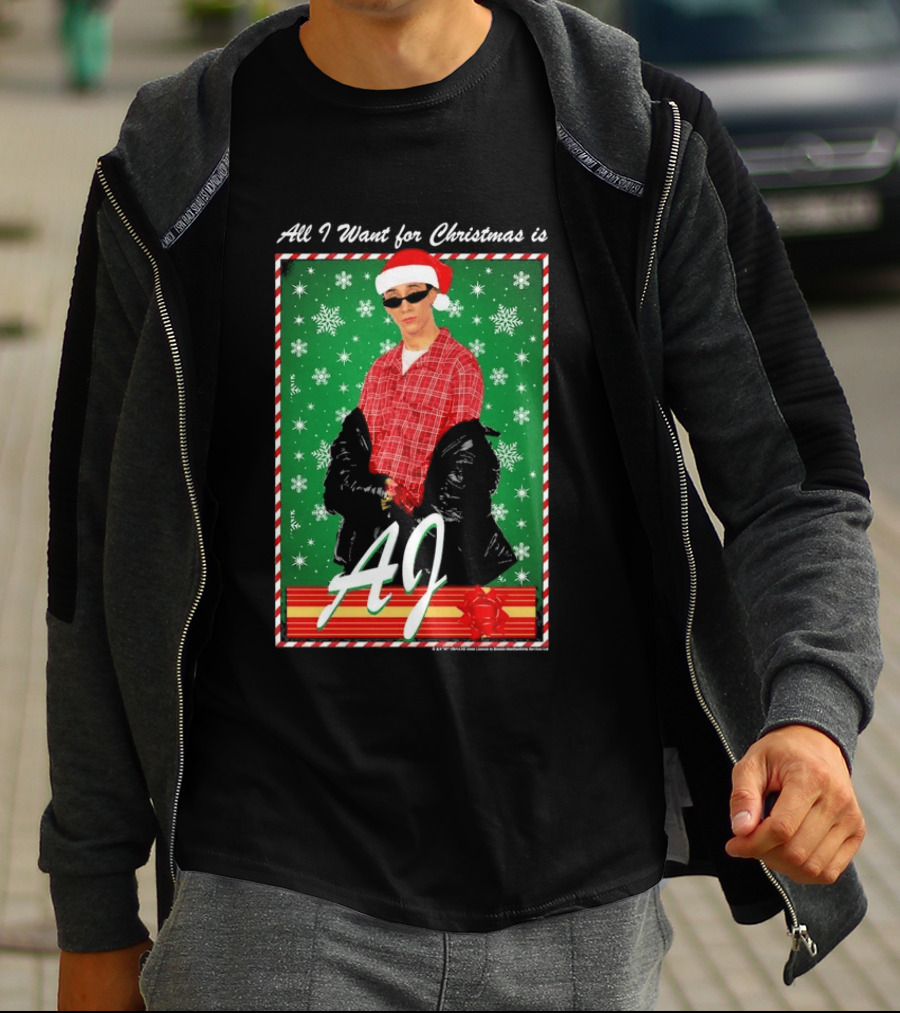 Backstreet Boys AJ All I Want For Christmas Santa Hat Snowflakes Junior T-Shirt