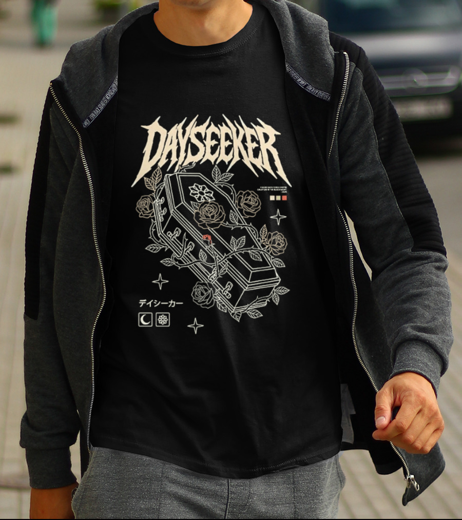 Dayseeker Coffin And Roses Metalcore Japanese Text Moon Star T-Shirt
