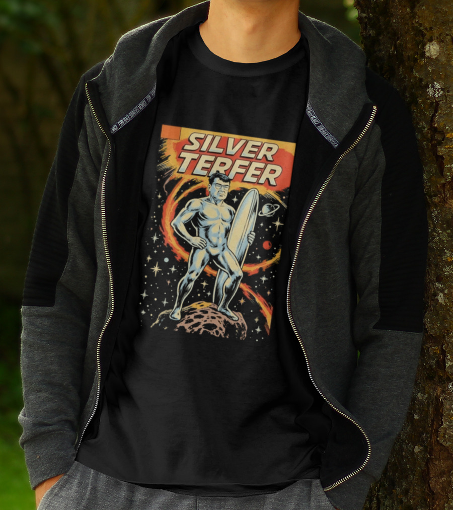 Silver Terfer Cosmic Voyager Retro Comic T-Shirt