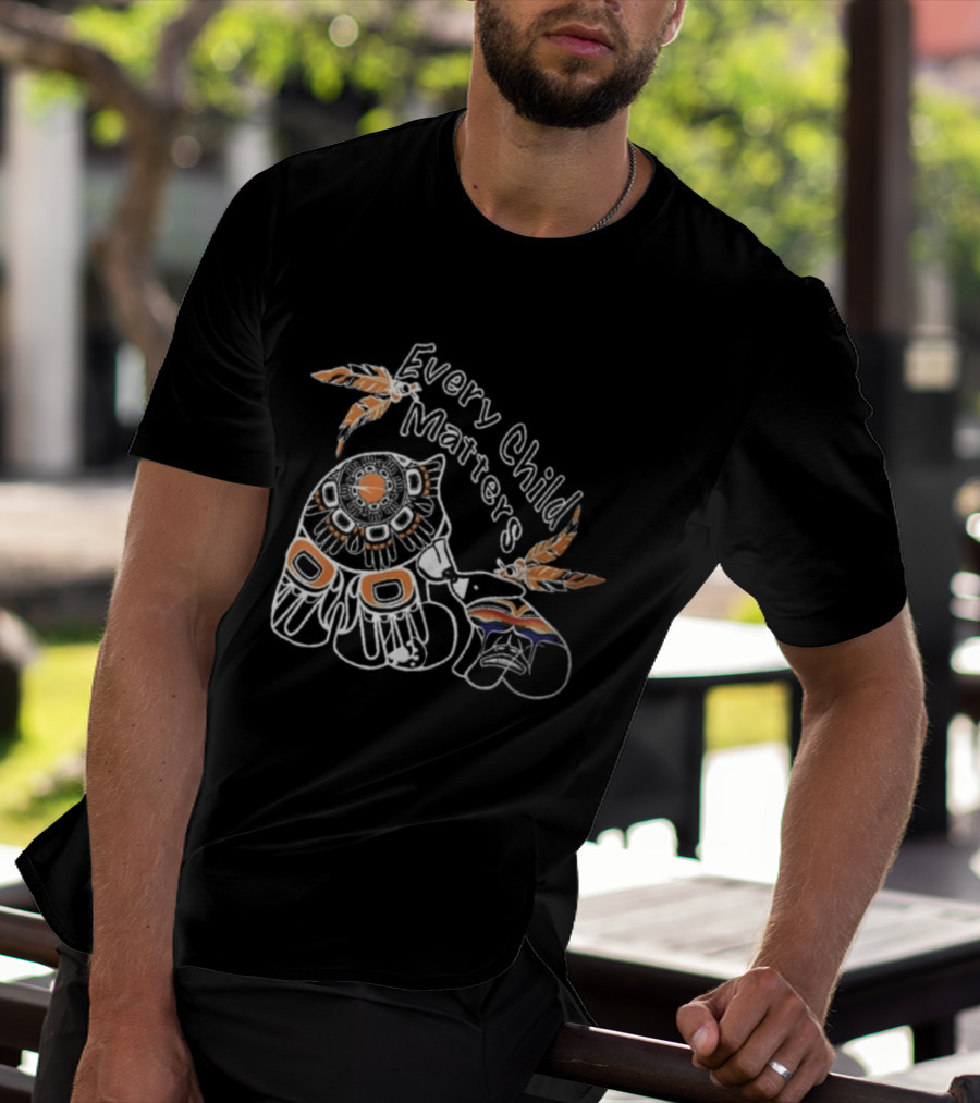 Every Child Matters Bear With Feathers And Rainbow Motif T-Shirt