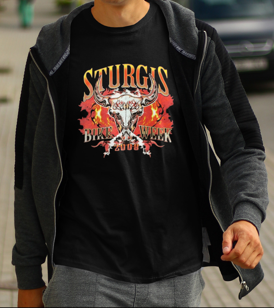 Sturgis Bike Week 2008 Flaming Bull Skull T-Shirt