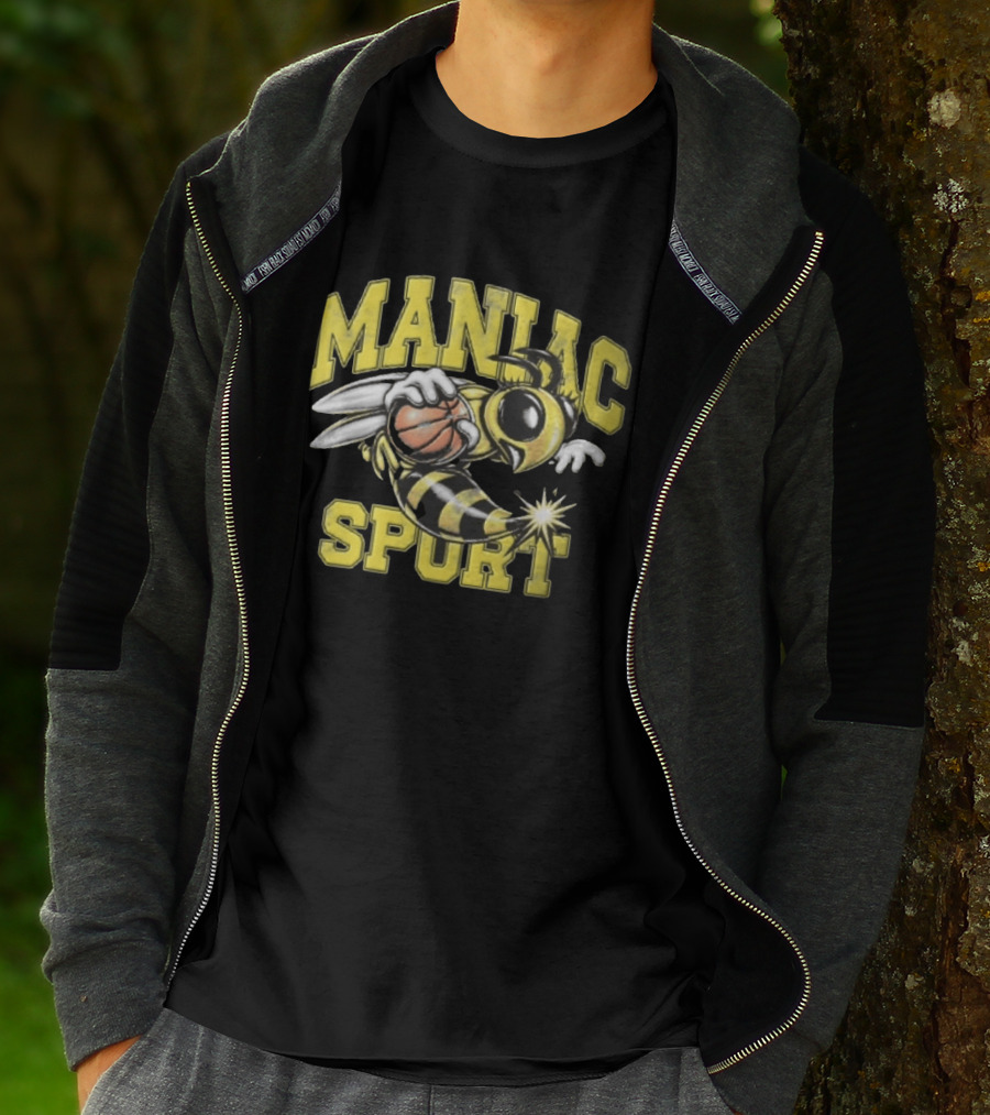 Maniac Sport Cartoon Hornet With Basketball Explosion T-Shirt