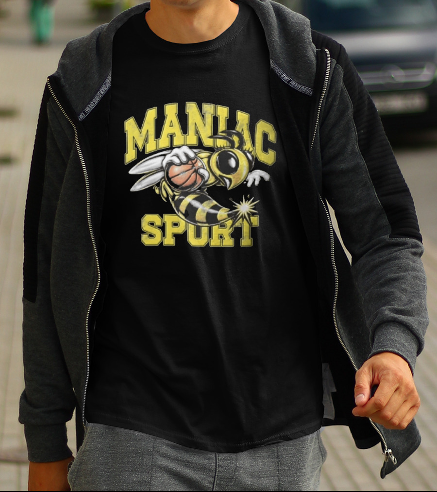 Maniac Sport Cartoon Hornet With Basketball Explosion T-Shirt