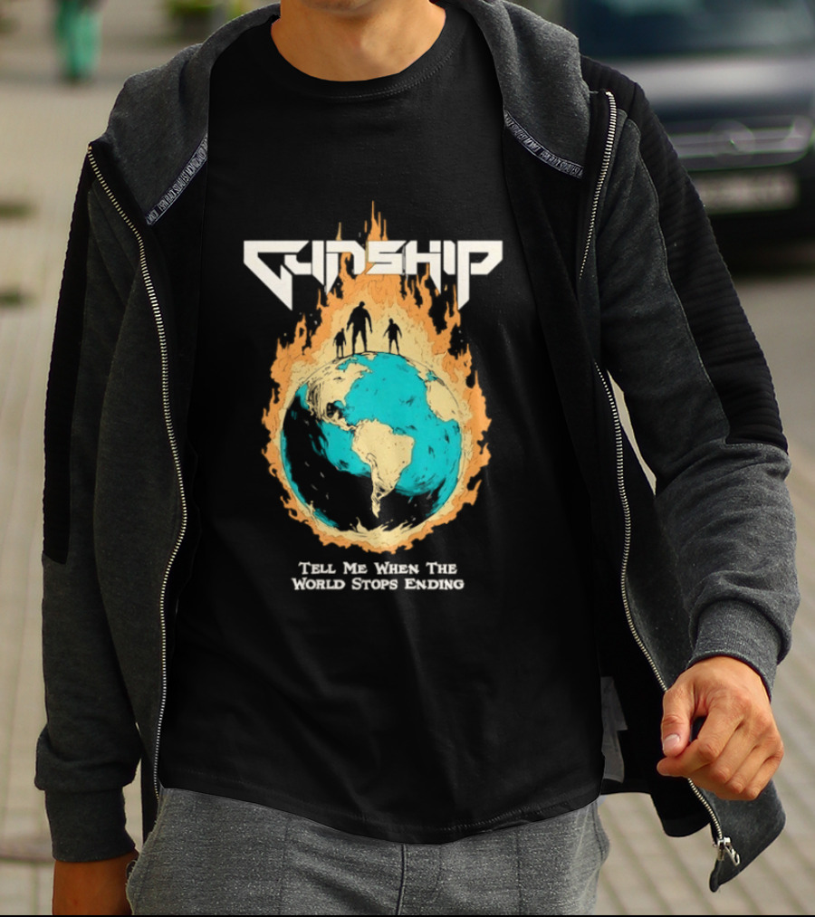 Gunship Tell Me When The World Stops Ending Flaming Earth T-Shirt