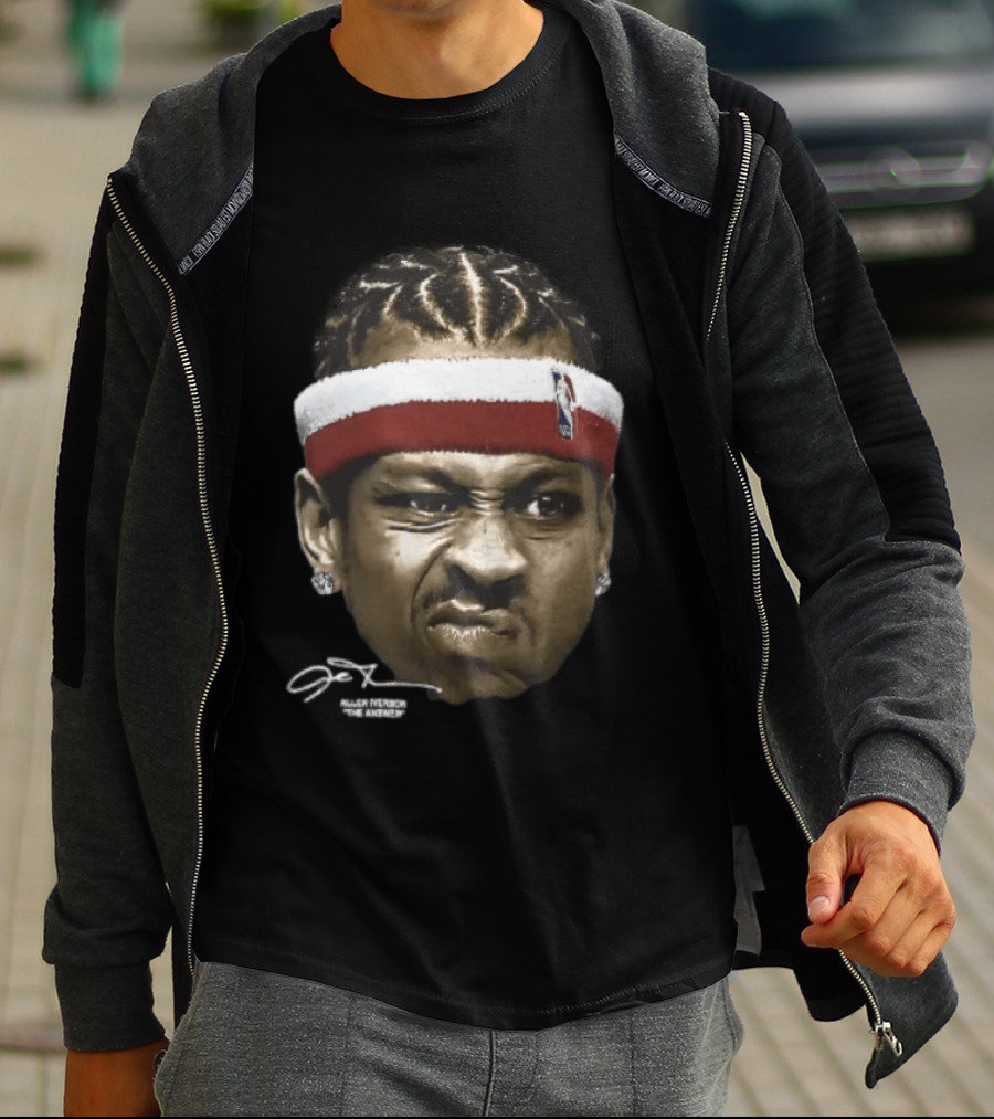 Allen Iverson Grimacing Face NBA Headband Earrings The Answer Signature T-Shirt