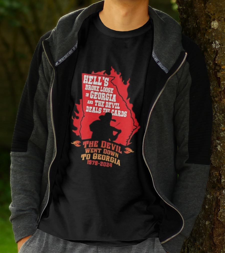 Hell's Broke Loose In Georgia The Devil Went Down To Georgia 1979 2024 And The Devil Deals The Cards T-Shirt