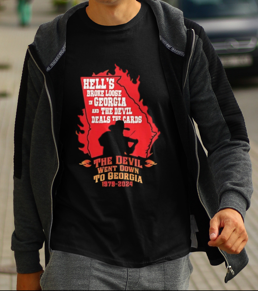 Hell's Broke Loose In Georgia The Devil Went Down To Georgia 1979 2024 And The Devil Deals The Cards T-Shirt