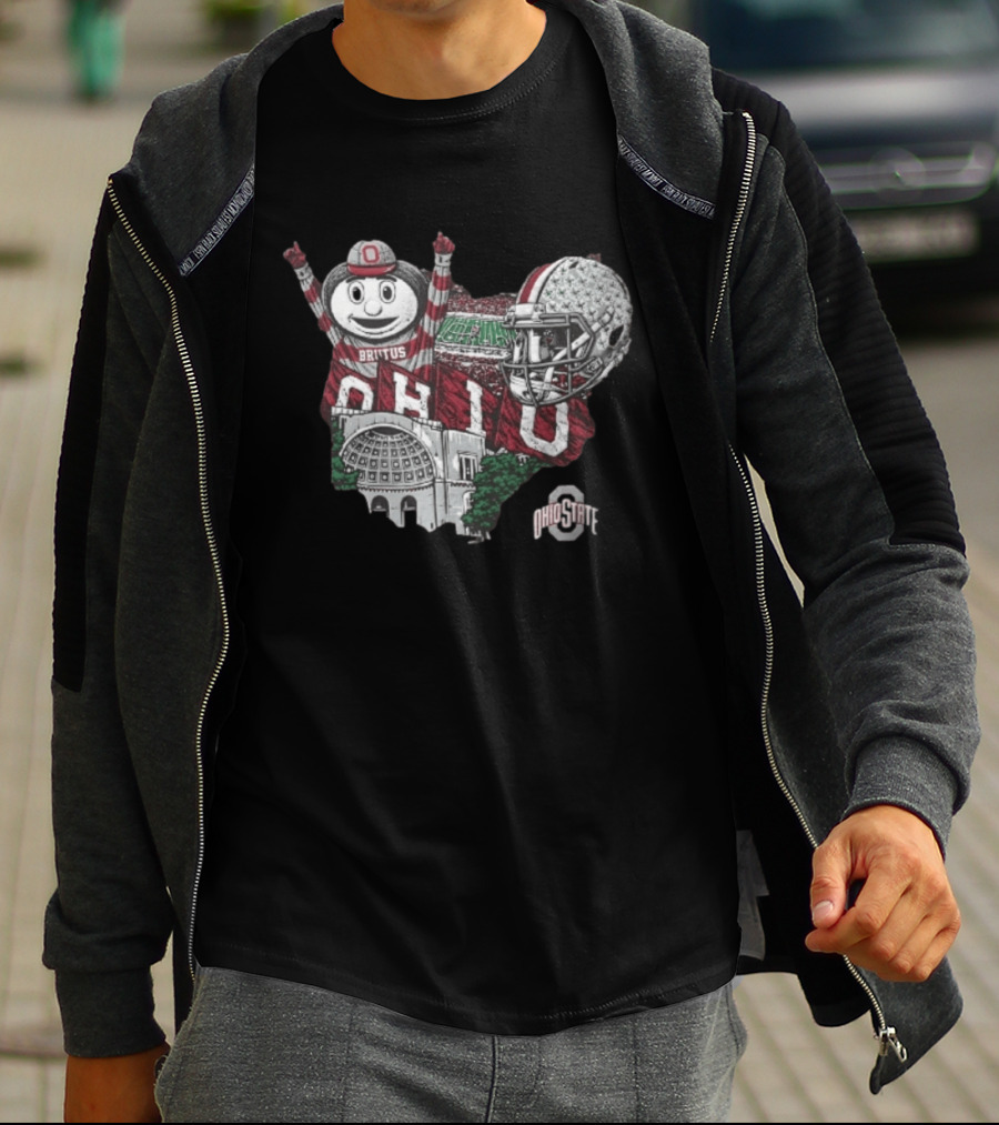 Ohio State Buckeyes Brutus Ohio Map Helmet Stadium T-Shirt