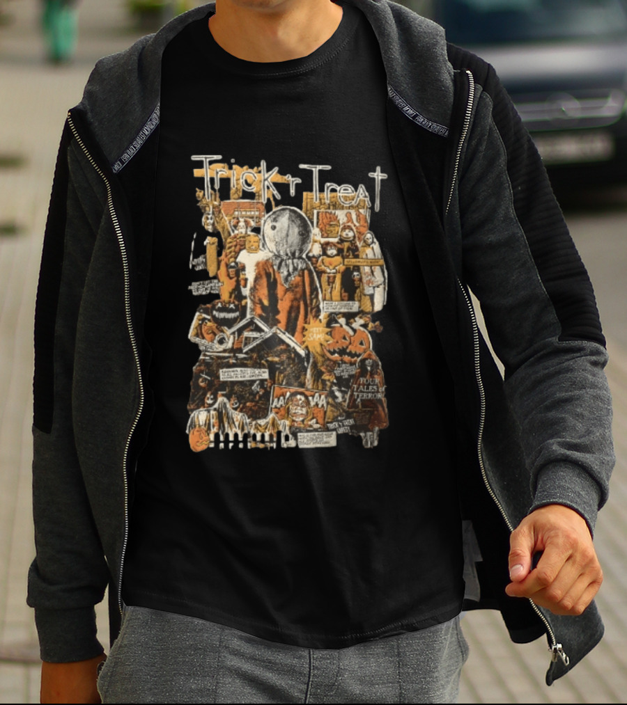 Trick R Treat Sam Halloween Four Tales Of Terror Horror Comic Collage T-Shirt