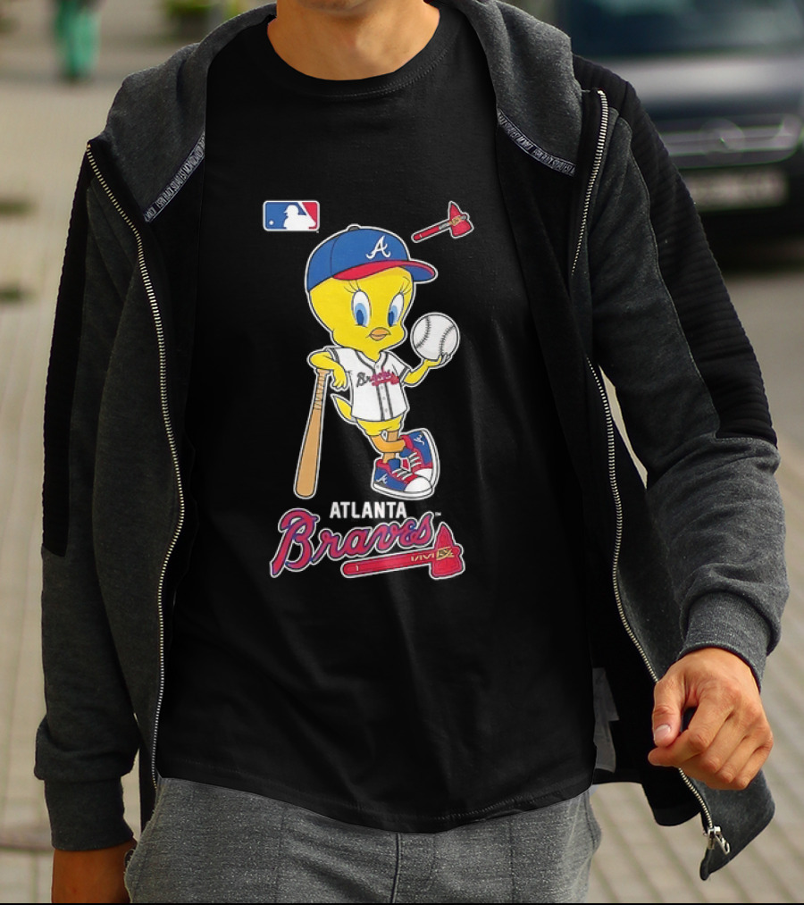 MLB Atlanta Braves Tweety Bird Baseball Bat And Ball T-Shirt
