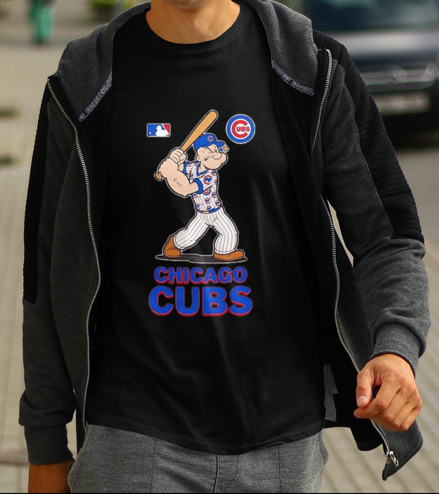 MLB Popeye Chicago Cubs Cartoon Character Baseball Batting MLB T-Shirt