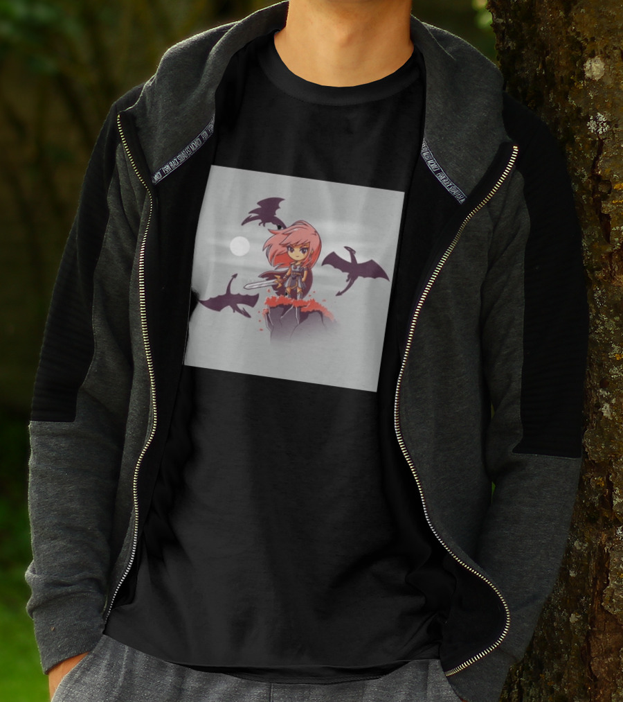 Princesse Guerrière Nerdy Anime Warrior With Sword And Dragons T-Shirt