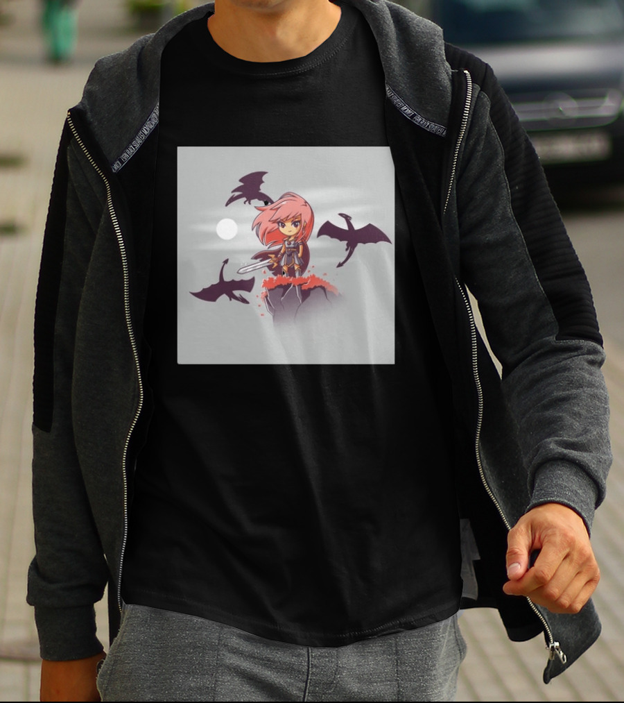 Princesse Guerrière Nerdy Anime Warrior With Sword And Dragons T-Shirt
