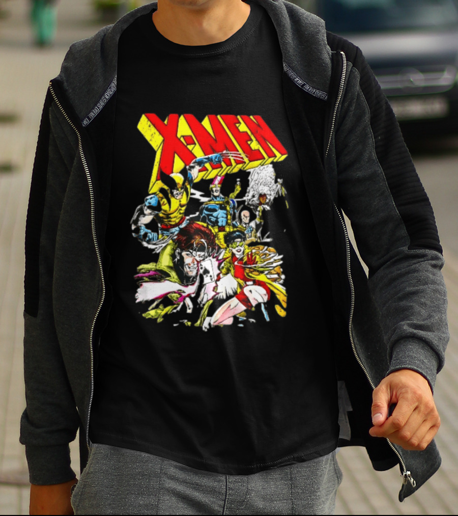 X Men Wolverine Gambit Jubilee Cyclops Storm Classic Comic Characters Distressed T-Shirt