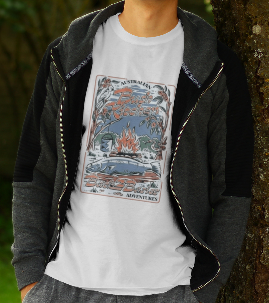 Australian Bush Kitchen Back 2 Basics Campfire Cooking Adventure T-Shirt