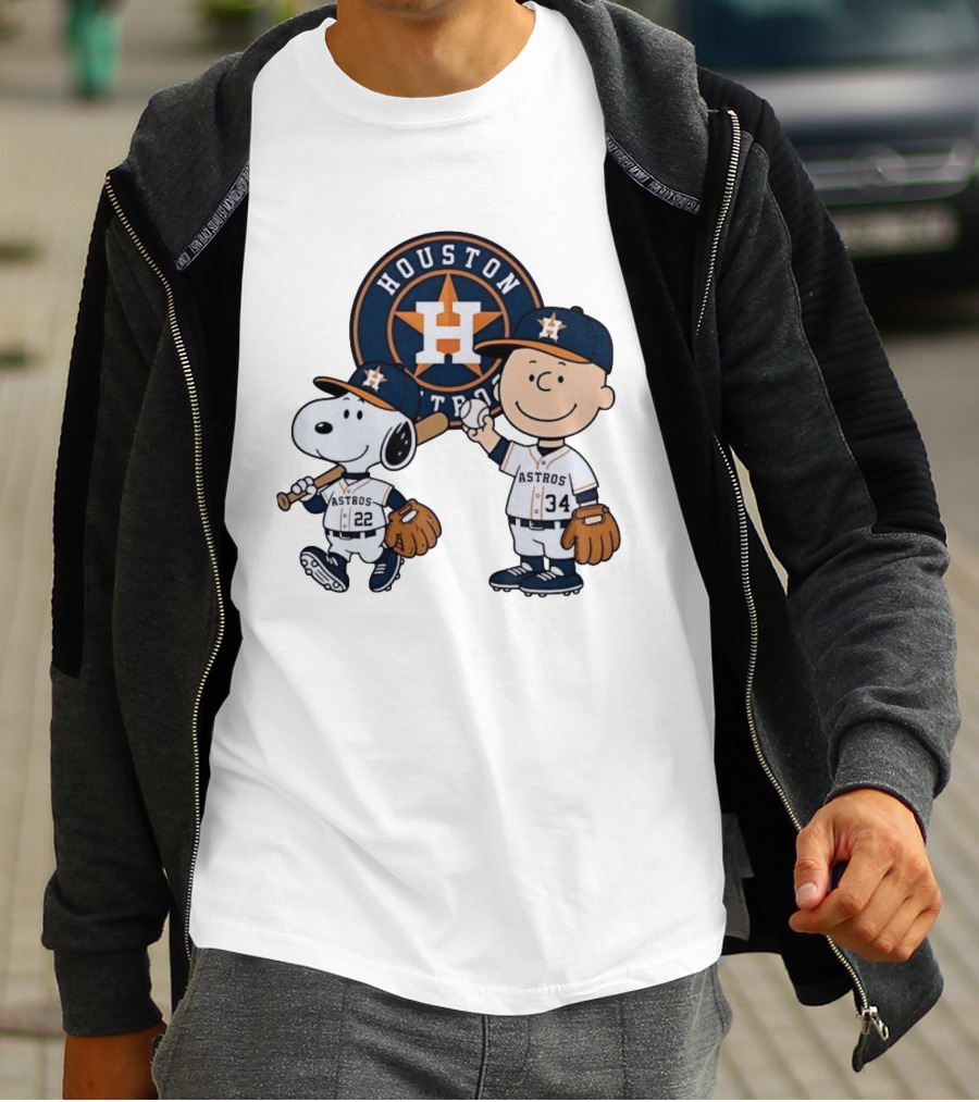 Houston Astros Snoopy Charlie Brown Baseball Player Characters T-Shirt