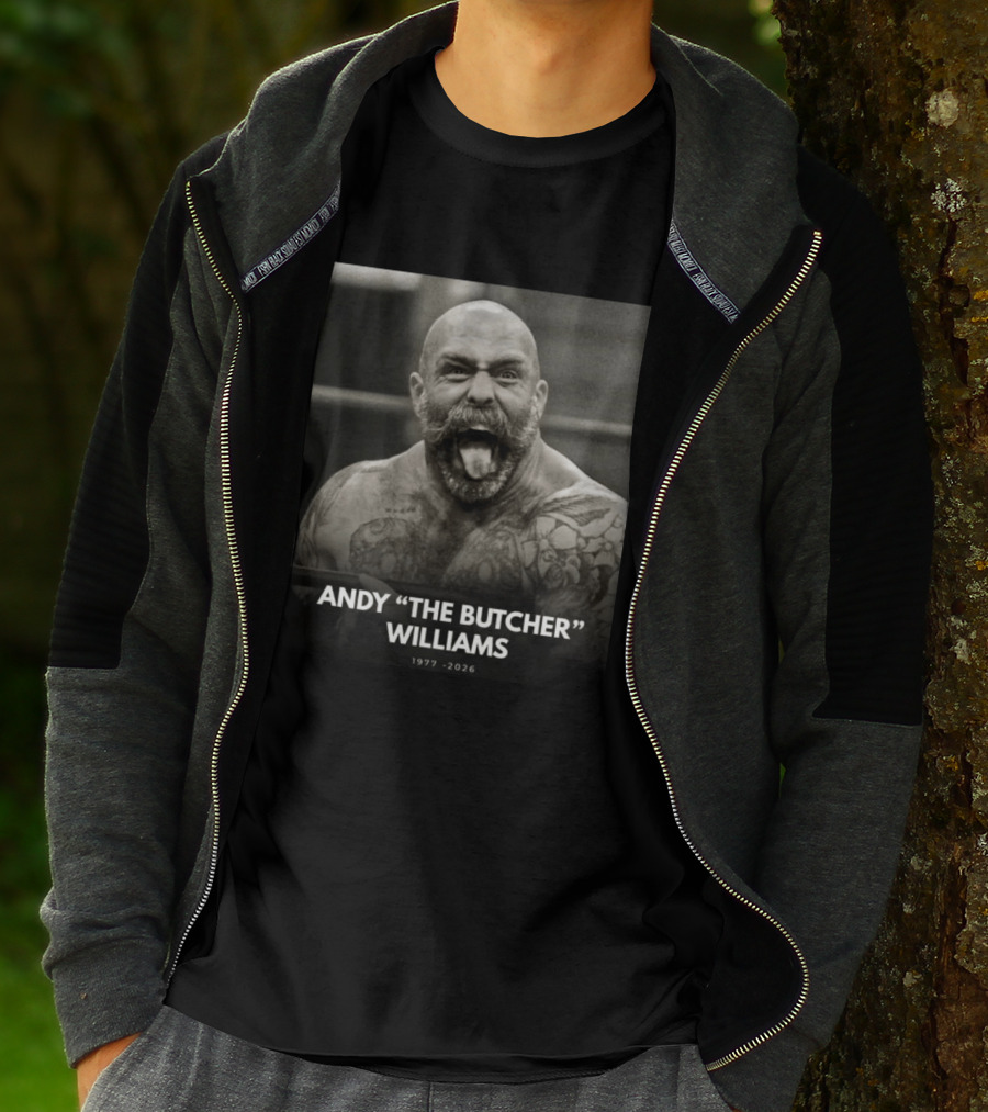 Andy The Butcher Williams 1977 2026 Tattooed Beard Black And White Image T-Shirt