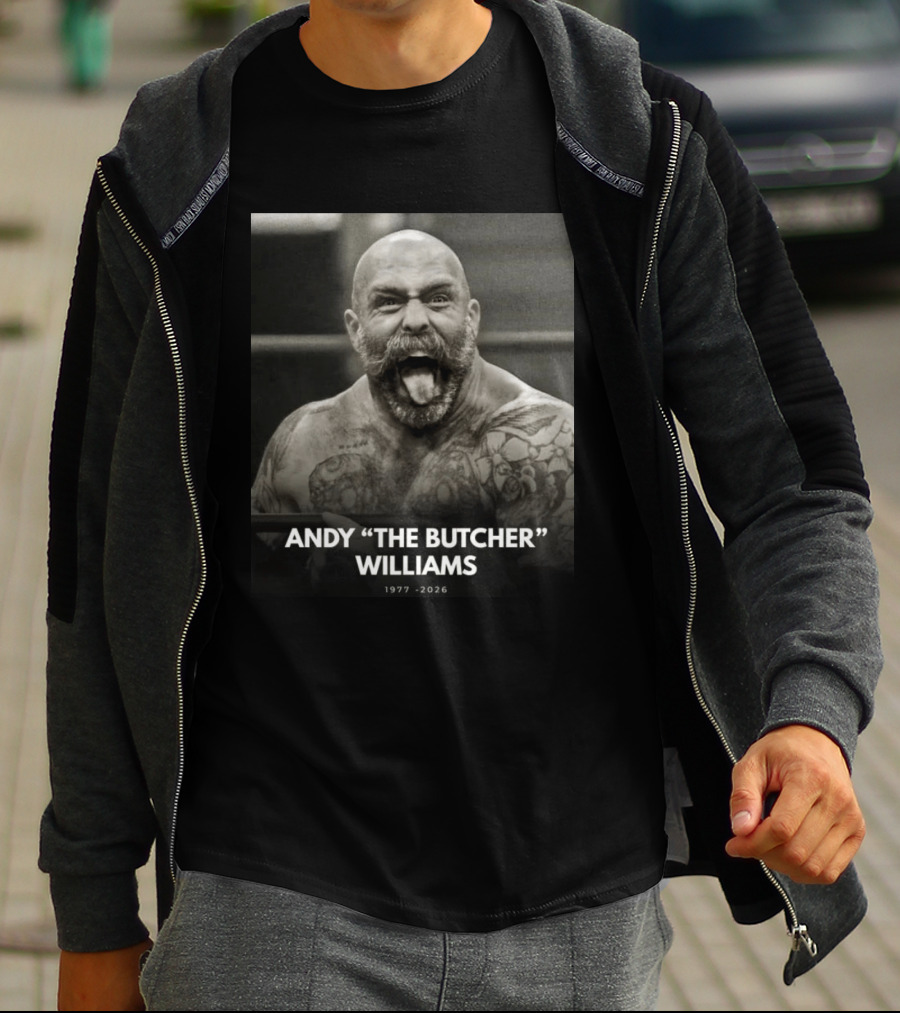 Andy The Butcher Williams 1977 2026 Tattooed Beard Black And White Image T-Shirt