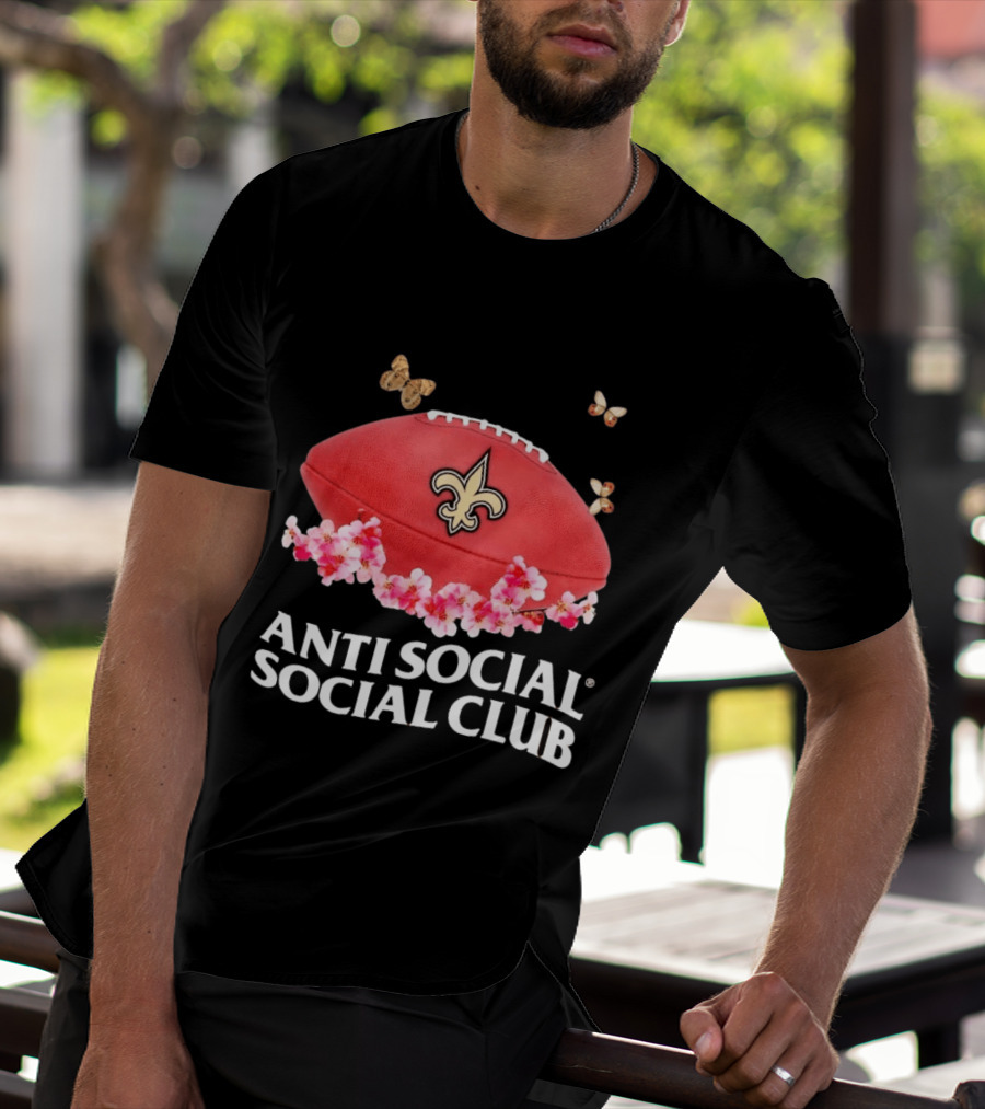 Anti Social Social Club New Orleans Saints Football Fleur De Lis Floral Butterflies T-Shirt