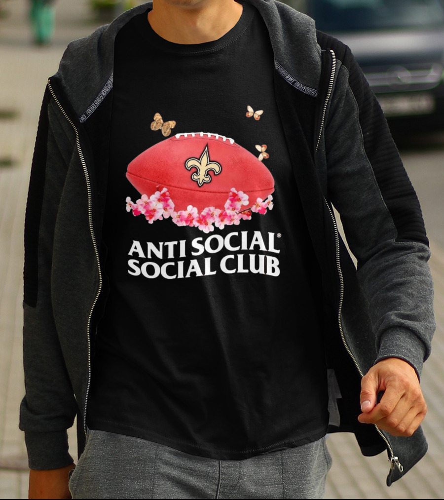Anti Social Social Club New Orleans Saints Football Fleur De Lis Floral Butterflies T-Shirt