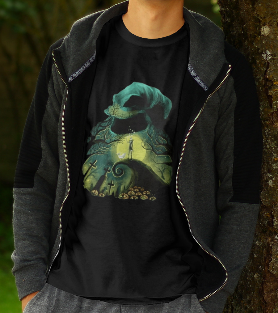 The Nightmare Before Christmas Jack Skellington Zero Oogie Boogie Moonlit Scene T-Shirt