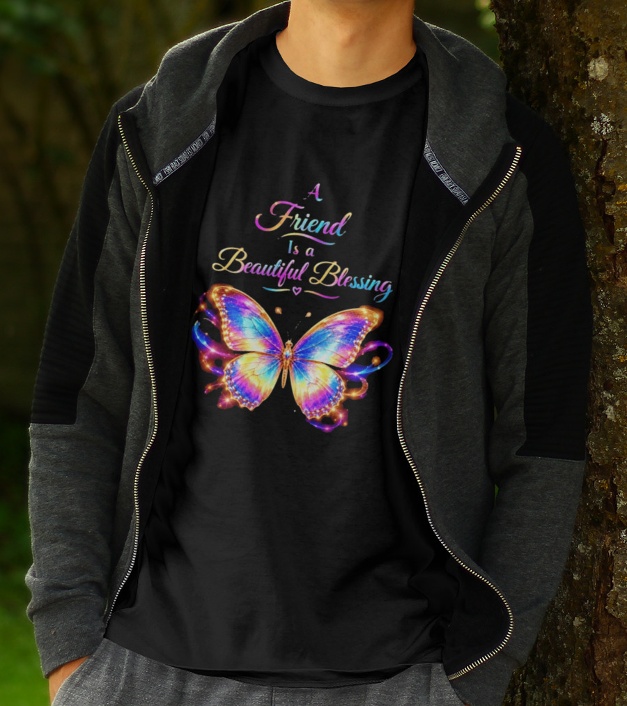 Butterfly A Friend Is A Beautiful Blessing Rainbow T-Shirt