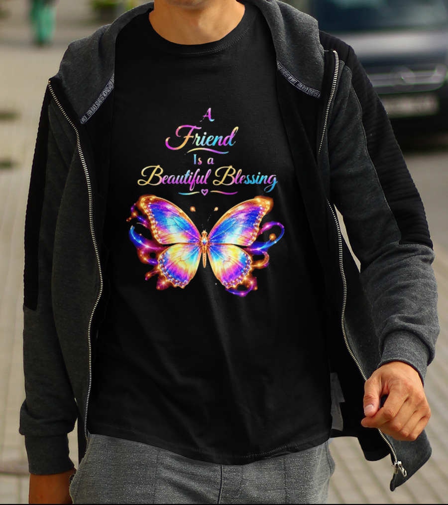 Butterfly A Friend Is A Beautiful Blessing Rainbow T-Shirt