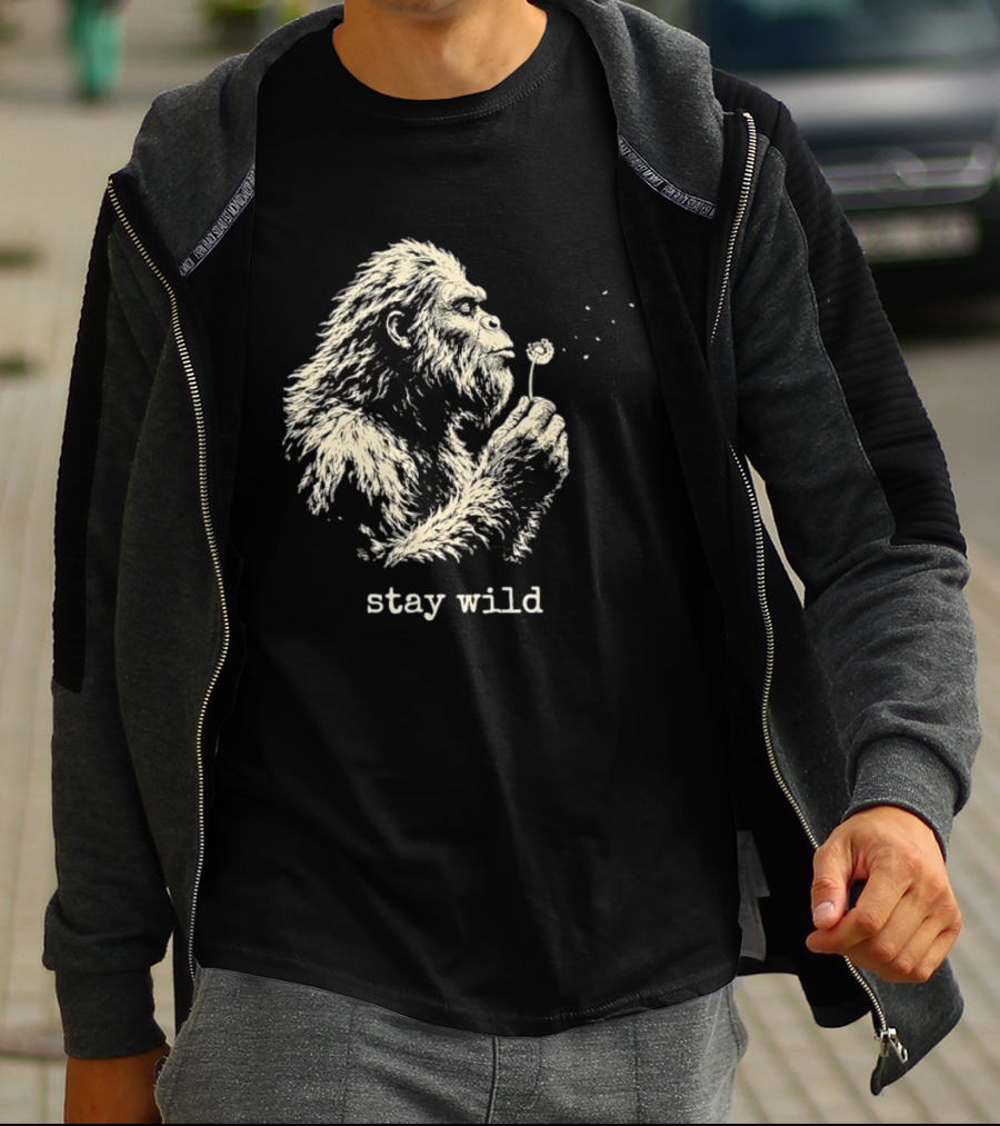 Stay Wild Bigfoot Blowing Dandelion Seeds T-Shirt