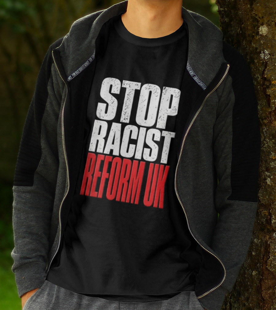Stop Racist Reform UK Distressed White Red T-Shirt