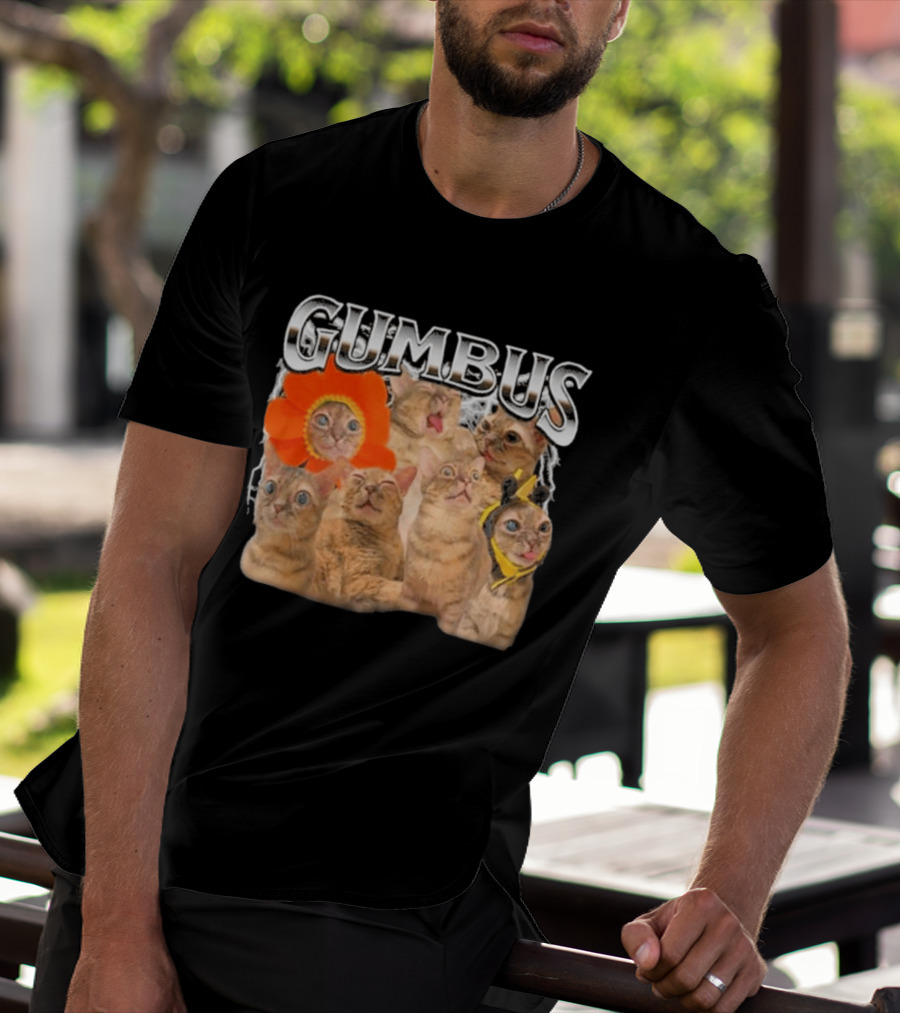 GUMBUS Funny Cat Faces With Flower And Bee Outfits T-Shirt
