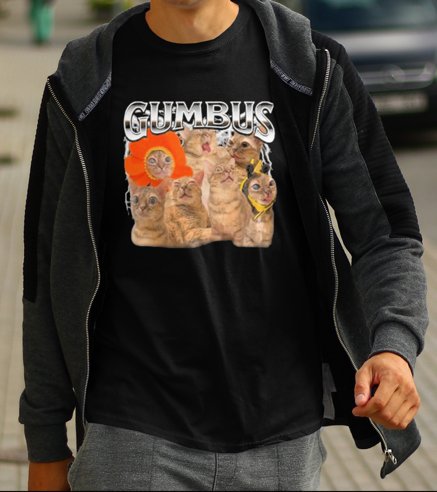 GUMBUS Funny Cat Faces With Flower And Bee Outfits T-Shirt