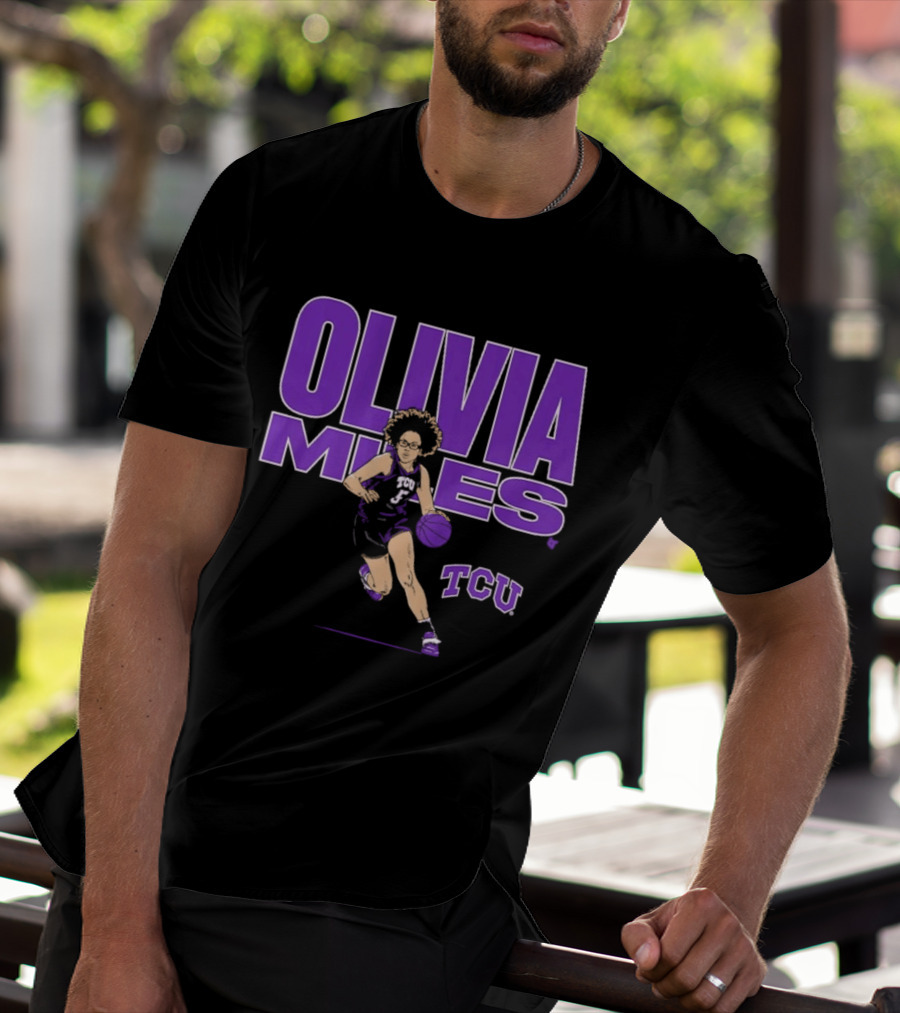 TCU Basketball Olivia Miles Name Pose Purple And White Basketball Player T-Shirt