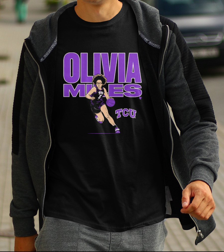 TCU Basketball Olivia Miles Name Pose Purple And White Basketball Player T-Shirt