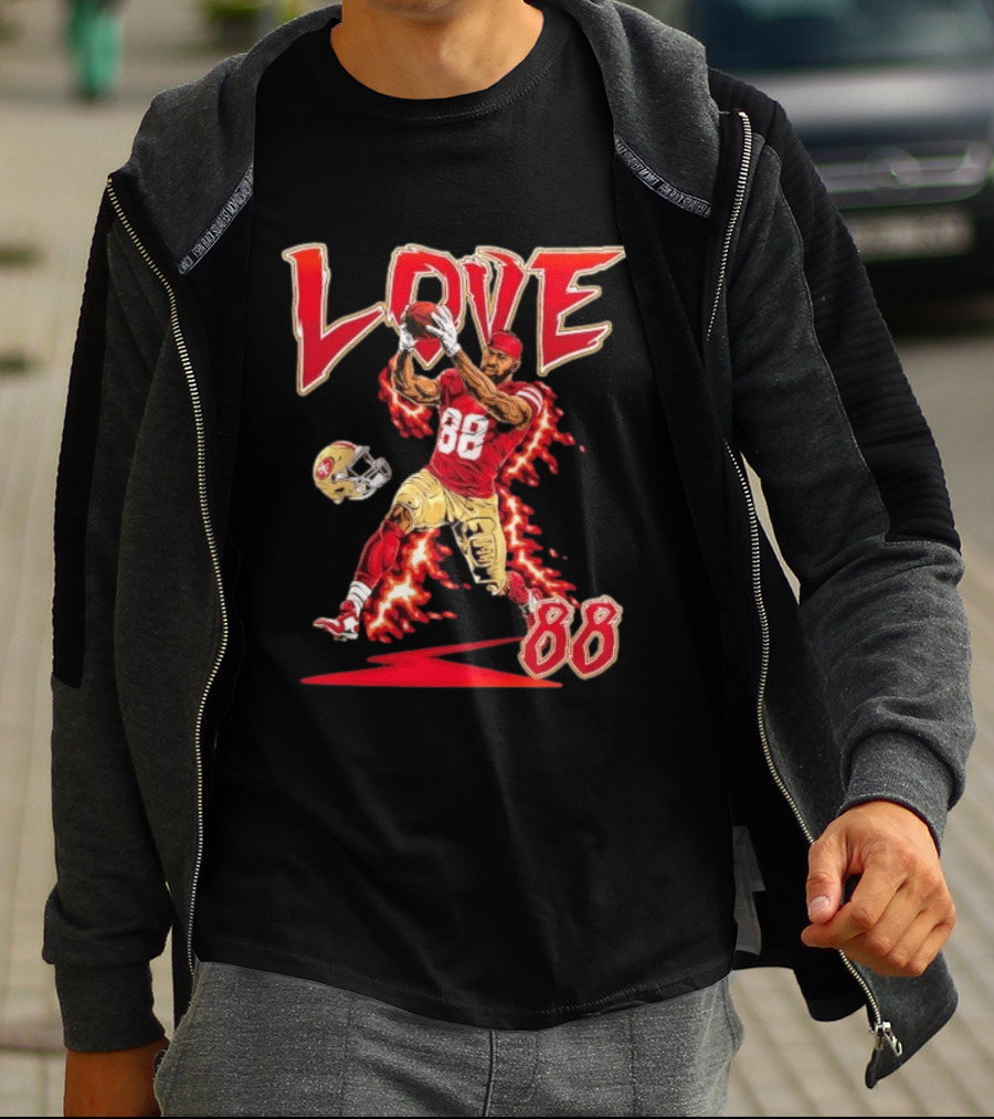 Daejon Love San Francisco 49ers No 88 Football Star Catching Action T-Shirt