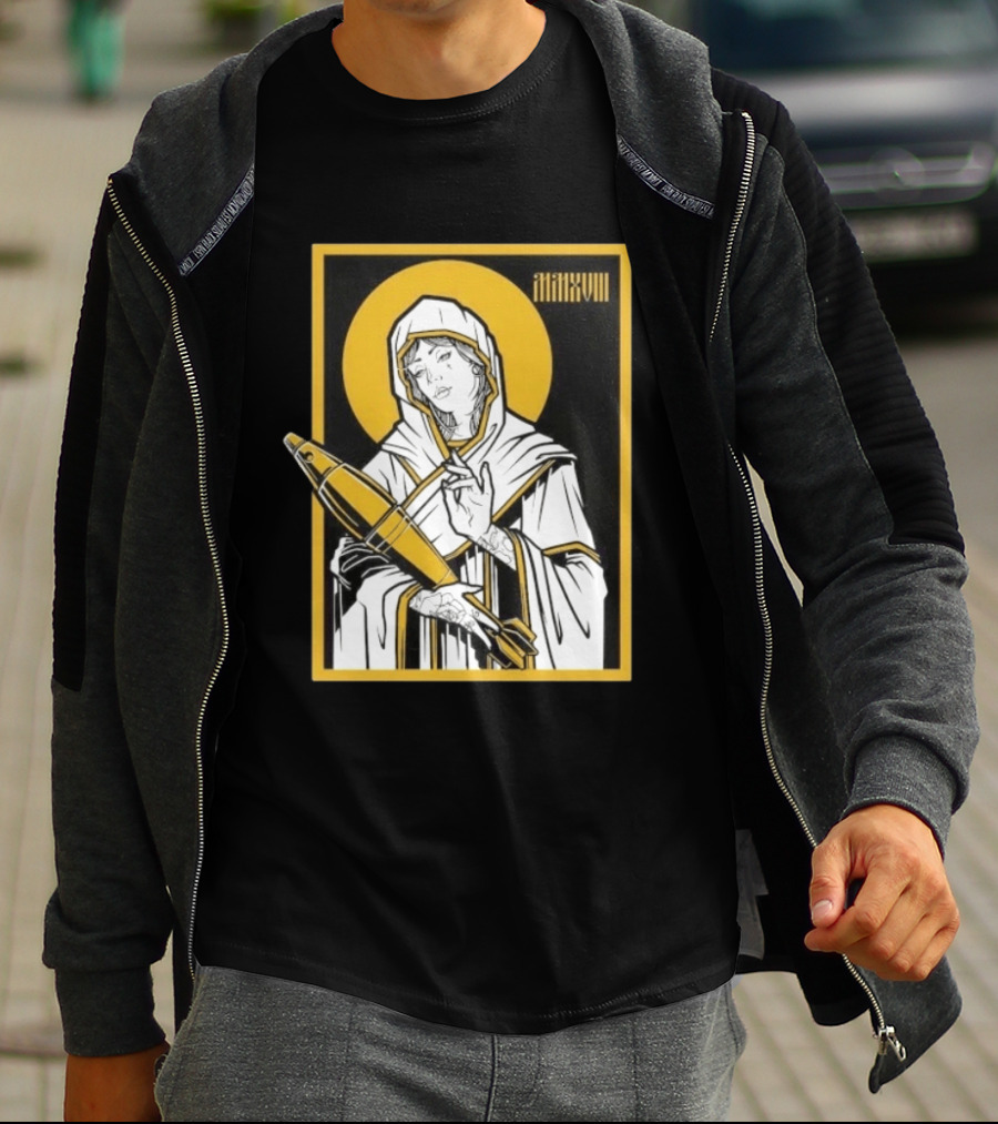 Mortar Mary MMXVIII Religious Iconography Halo And Missile T-Shirt