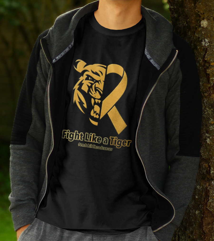 Fight Like A Tiger Childhood Cancer Awareness Gold Ribbon T-Shirt