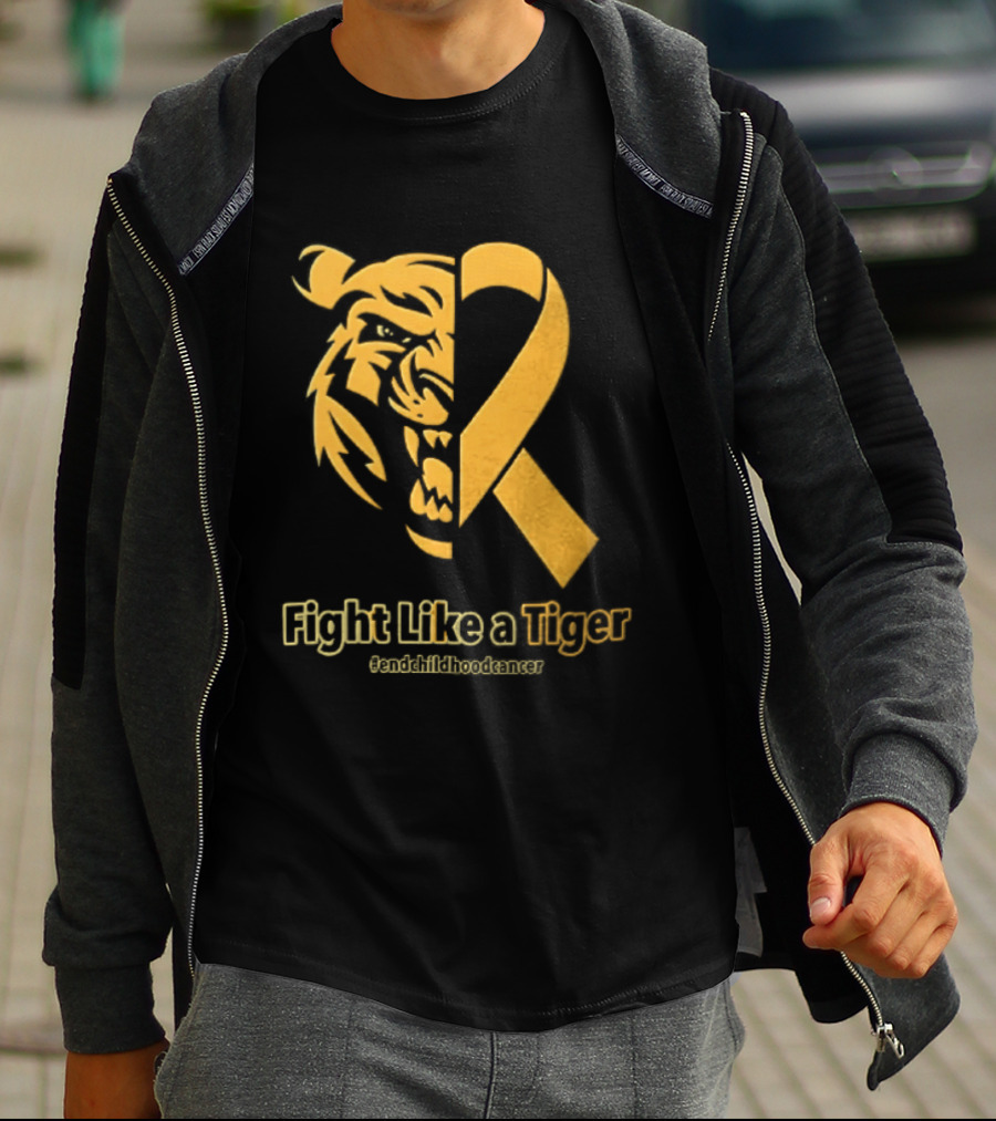 Fight Like A Tiger Childhood Cancer Awareness Gold Ribbon T-Shirt