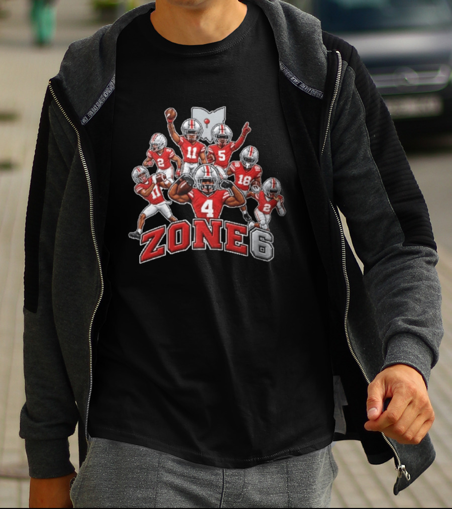 Zone 6 Ohio State Buckeyes Football Players With State Map And Numbers T-Shirt