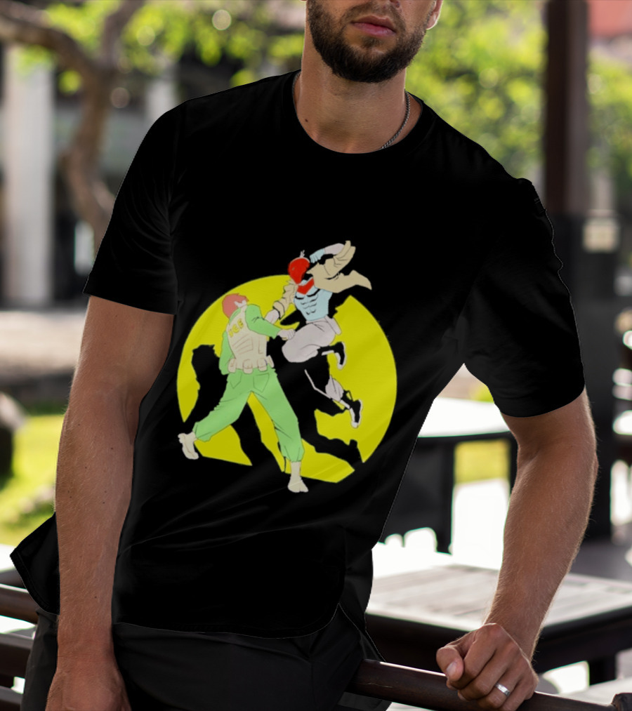 Red Hood Versus Ice Soldier Combat Action Scene T-Shirt