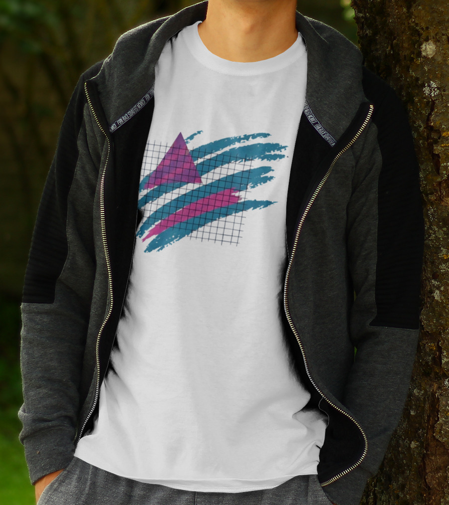 90s Neon Geometric Triangle Grid Retro Aesthetic T-Shirt