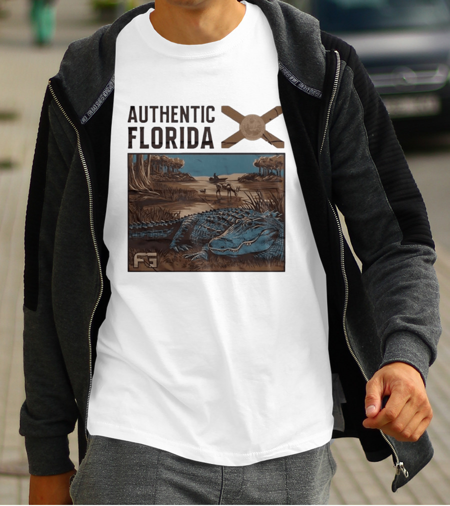 Authentic Florida Alligator With Canoe And Nature Scene T-Shirt