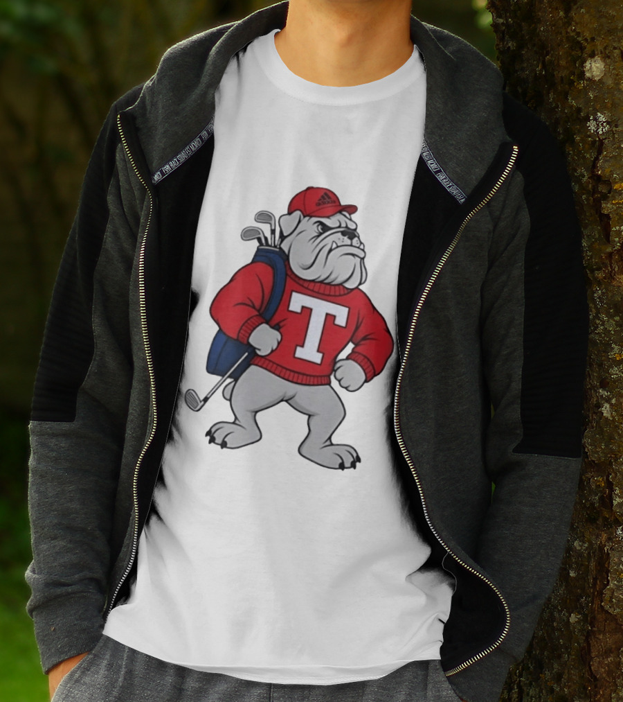 Bulldog Golf Mascot With Letter Sweater And Golf Bag T-Shirt