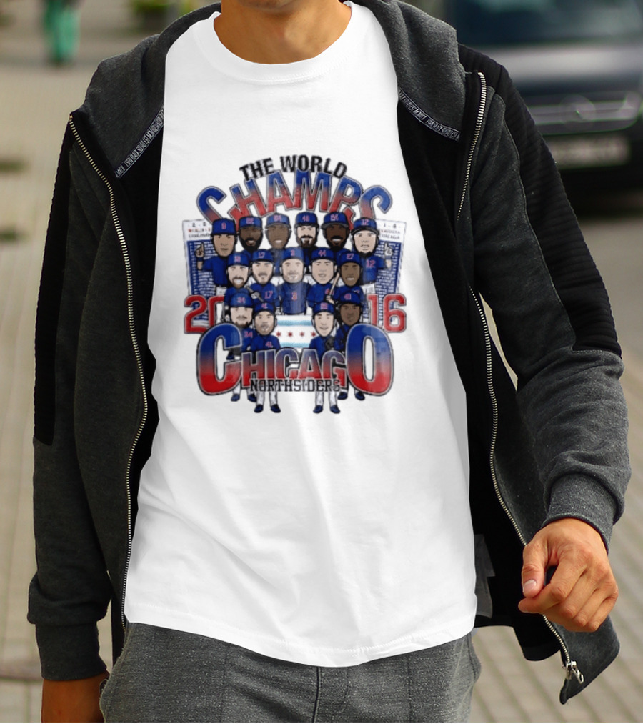 Chicago Cubs MLB The World Champs 2016 Northsiders Cartoon Caricature Roster T-Shirt