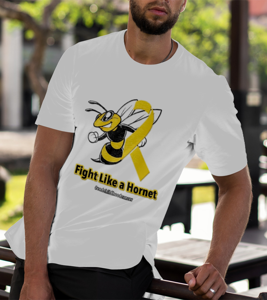 Fight Like A Hornet End Childhood Cancer Awareness Gold Ribbon T-Shirt